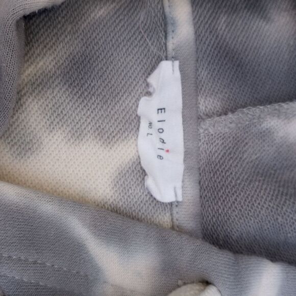 Elodie L TieDye WhiteGray Lngslvs Cropped Drawstring Women's HoodieTopSweatshirt - Picture 2 of 5